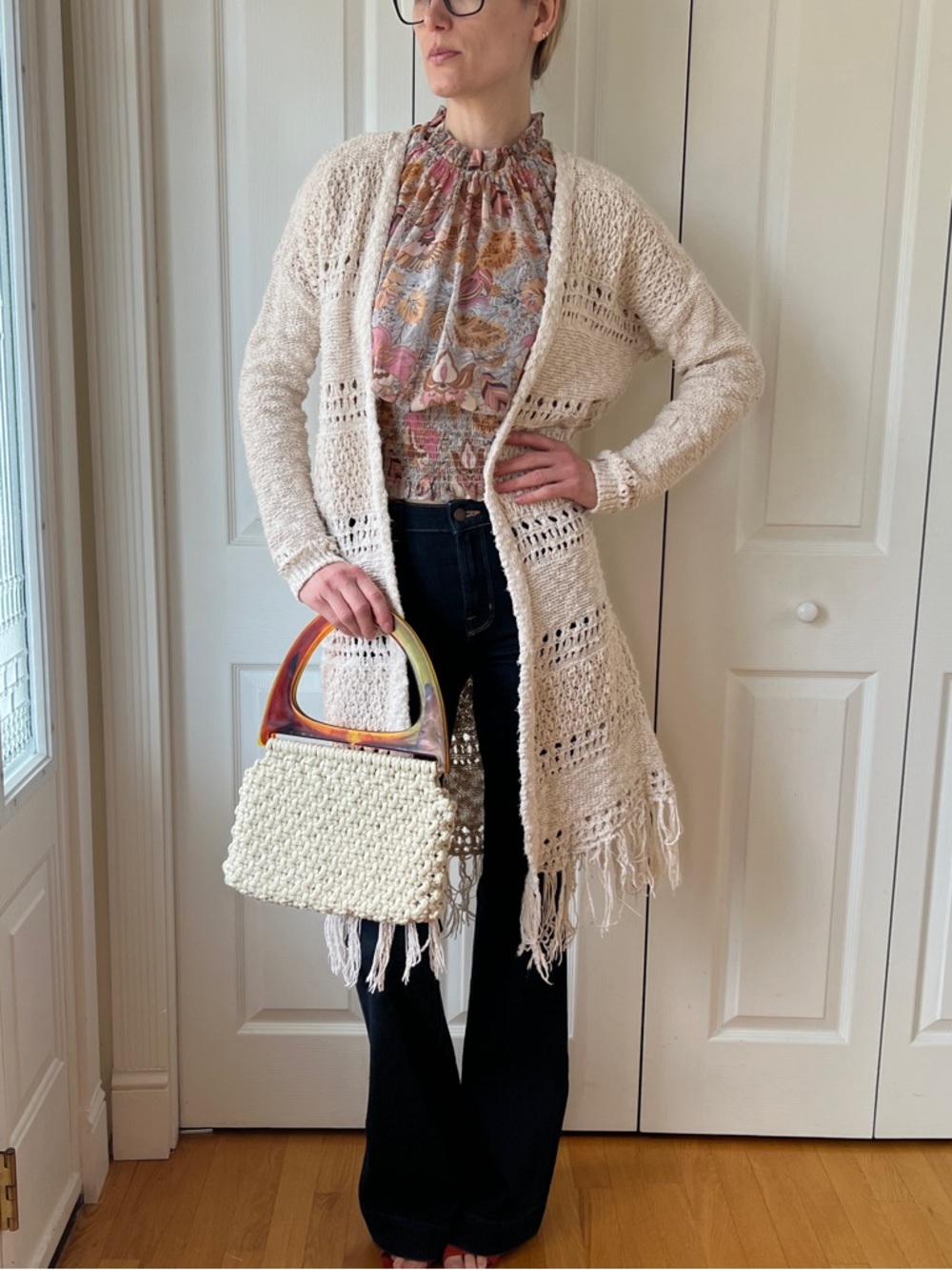 Sun & Shadow Cream Crochet Fringe Duster Cardigan